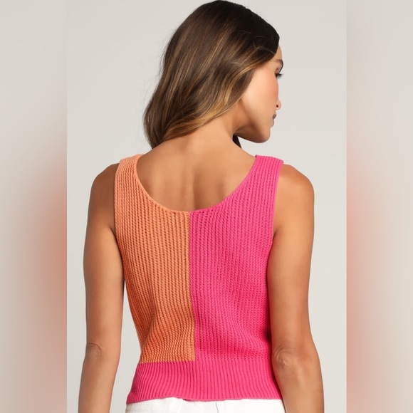 Lulu’s Double This Pink and Orange Color Block Knit Tank Top, Size L, NWOT - Picture 4 of 9